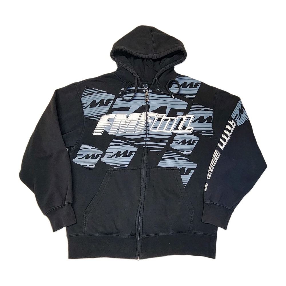 Vintage International Full Zip Hoodie Small Y2K Moto Motocross Graphic Black